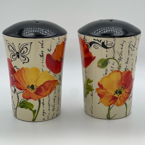 Artistic Floral Ceramic Shakers with Black Accents - Picture 1 of 6